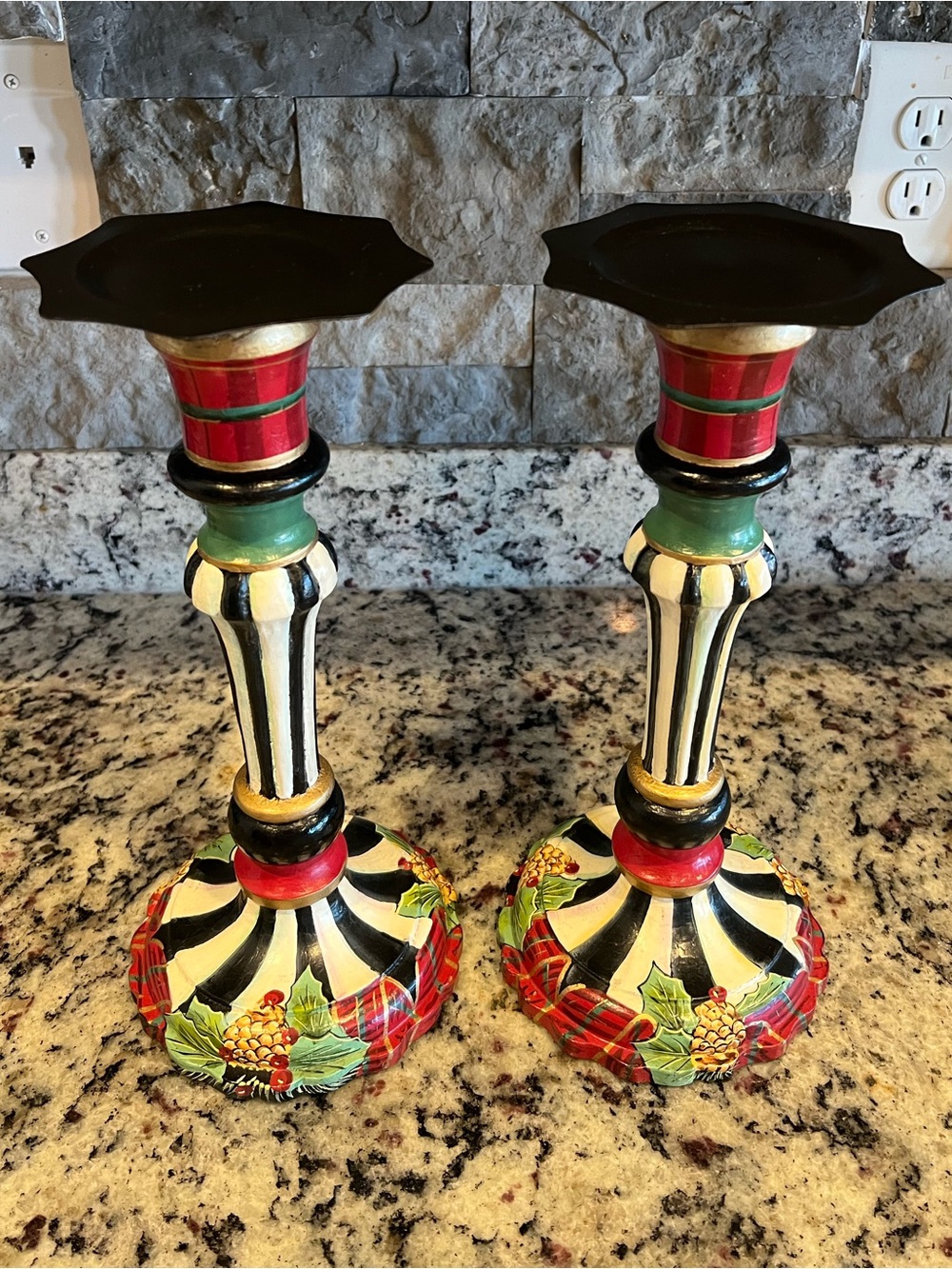Mackenzie-Childs Vintage Pillar Candles Holders. Very rare. Early 1990s.